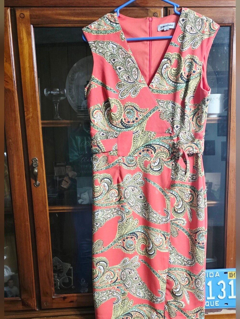 Chaps Coral Paisley Wrap-Style V-Neck Dress Size 8